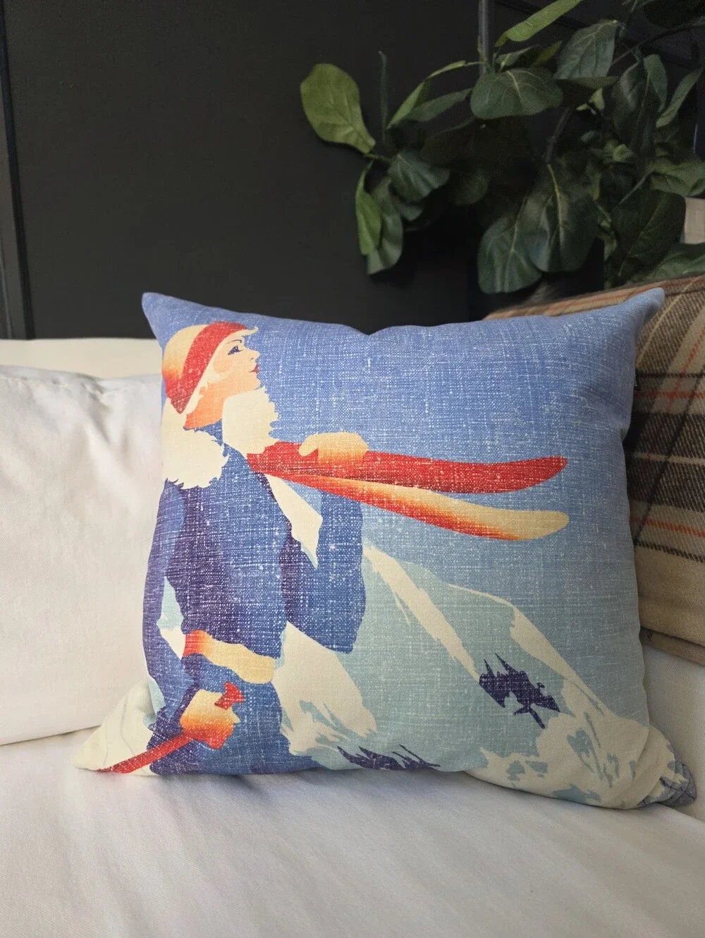 Homacasa Vtg Style Retro Alpine Skiing Graphic Print Accent Pillow Cover 19x19